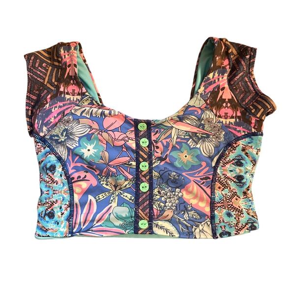 Women S 14 Maaji Crop Top Hot Yoga Shirt Beachwear Swim Bralette Floral Pattern - Picture 1 of 6